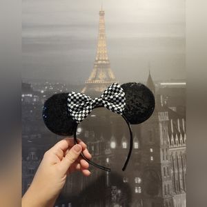 Minnie Mouse Ears Checkers Bow Headband